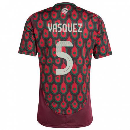 Kandiny Hombre Camiseta México Johan Vasquez #5 Granate 1ª Equipación 24-26 La Camisa Chile