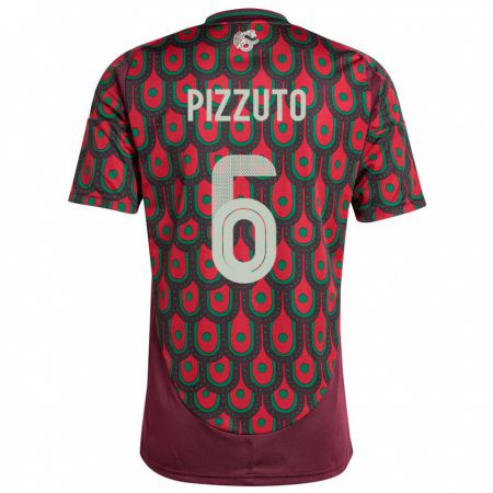 Kandiny Hombre Camiseta México Eugenio Pizzuto #6 Granate 1ª Equipación 24-26 La Camisa Chile