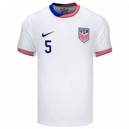 Kandiny Hombre Camiseta Estados Unidos Stuart Hawkins #5 Blanco 1ª Equipación 24-26 La Camisa Chile