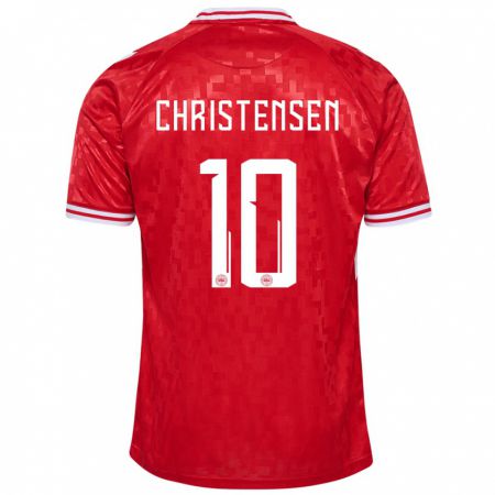 Kandiny Hombre Camiseta Dinamarca Gustav Christensen #10 Rojo 1ª Equipación 24-26 La Camisa Chile