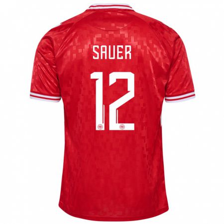 Kandiny Hombre Camiseta Dinamarca Mathias Sauer #12 Rojo 1ª Equipación 24-26 La Camisa Chile