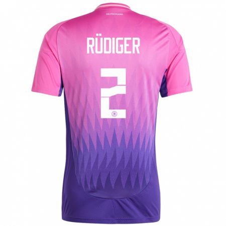 Kandiny Hombre Camiseta Alemania Antonio Rudiger #2 Rosado Morado 2ª Equipación 24-26 La Camisa Chile