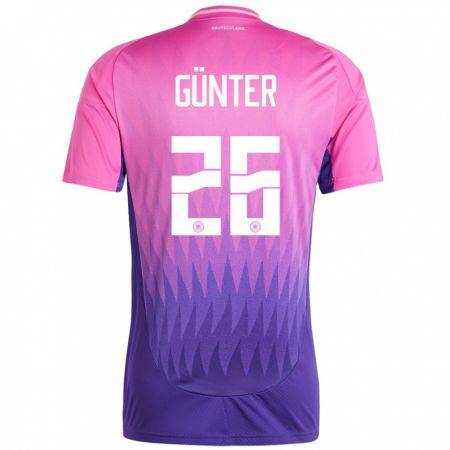 Kandiny Hombre Camiseta Alemania Christian Günter #26 Rosado Morado 2ª Equipación 24-26 La Camisa Chile