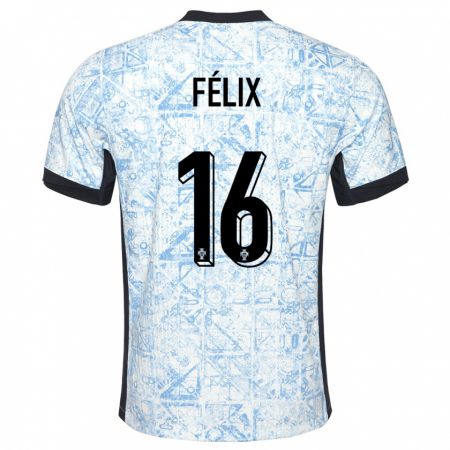 Kandiny Hombre Camiseta Portugal Hugo Felix #16 Crema Azul 2ª Equipación 24-26 La Camisa Chile