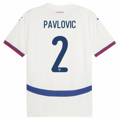 Kandiny Hombre Camiseta Serbia Strahinja Pavlovic #2 Blanco 2ª Equipación 24-26 La Camisa Chile