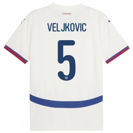 Kandiny Hombre Camiseta Serbia Milos Veljkovic #5 Blanco 2ª Equipación 24-26 La Camisa Chile
