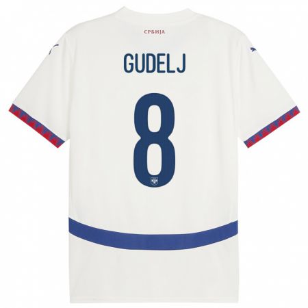 Kandiny Hombre Camiseta Serbia Nemanja Gudelj #8 Blanco 2ª Equipación 24-26 La Camisa Chile