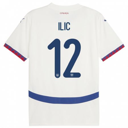 Kandiny Hombre Camiseta Serbia Marko Ilic #12 Blanco 2ª Equipación 24-26 La Camisa Chile