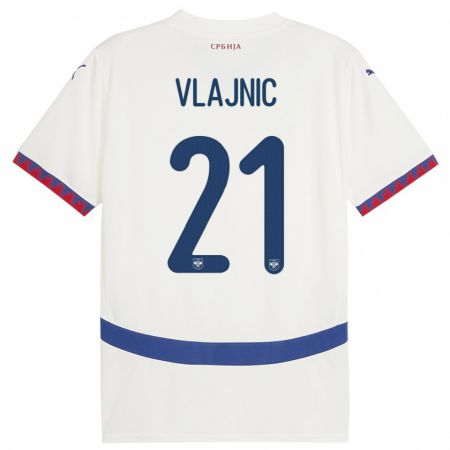 Kandiny Hombre Camiseta Serbia Tyla Jay Vlajnic #21 Blanco 2ª Equipación 24-26 La Camisa Chile
