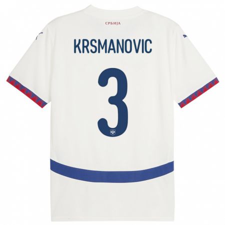 Kandiny Hombre Camiseta Serbia Nemanja Krsmanovic #3 Blanco 2ª Equipación 24-26 La Camisa Chile