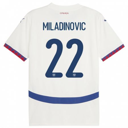Kandiny Hombre Camiseta Serbia Igor Miladinovic #22 Blanco 2ª Equipación 24-26 La Camisa Chile