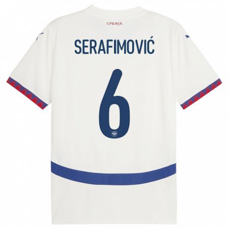 Kandiny Hombre Camiseta Serbia Vojin Serafimovic #6 Blanco 2ª Equipación 24-26 La Camisa Chile