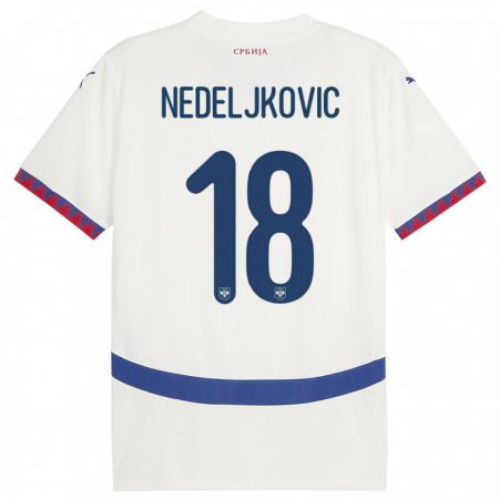 Kandiny Hombre Camiseta Serbia Kosta Nedeljkovic #18 Blanco 2ª Equipación 24-26 La Camisa Chile