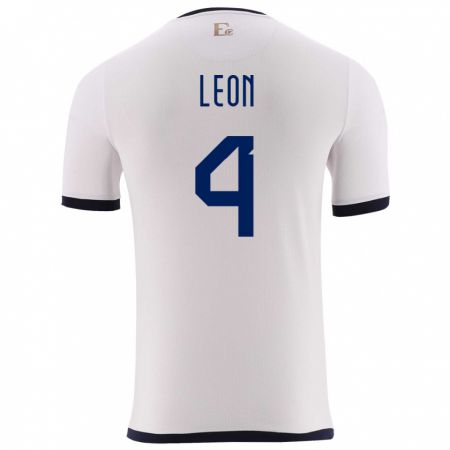 Kandiny Hombre Camiseta Ecuador Fernando Leon #4 Blanco 2ª Equipación 24-26 La Camisa Chile