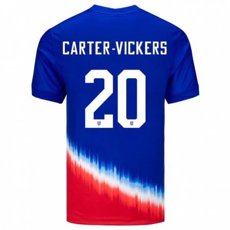 Kandiny Hombre Camiseta Estados Unidos Cameron Carter-Vickers #20 Azul 2ª Equipación 24-26 La Camisa Chile