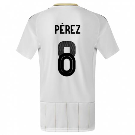 Kandiny Hombre Camiseta Costa Rica Creichel Perez #8 Blanco 2ª Equipación 24-26 La Camisa Chile