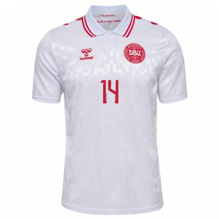 Kandiny Hombre Camiseta Dinamarca Mads Abrahamsen #14 Blanco 2ª Equipación 24-26 La Camisa Chile