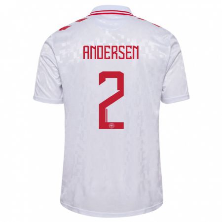 Kandiny Hombre Camiseta Dinamarca Joachim Andersen #2 Blanco 2ª Equipación 24-26 La Camisa Chile