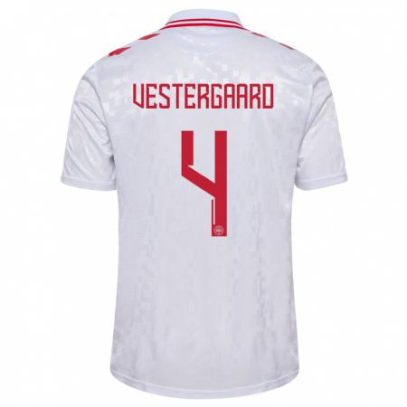 Kandiny Hombre Camiseta Dinamarca Jannik Vestergaard #4 Blanco 2ª Equipación 24-26 La Camisa Chile
