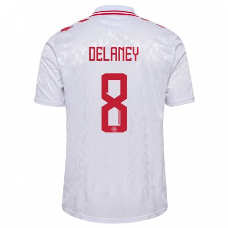 Kandiny Hombre Camiseta Dinamarca Thomas Delaney #8 Blanco 2ª Equipación 24-26 La Camisa Chile