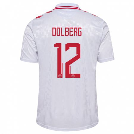 Kandiny Hombre Camiseta Dinamarca Kasper Dolberg #12 Blanco 2ª Equipación 24-26 La Camisa Chile