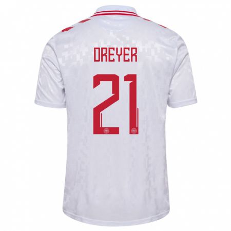 Kandiny Hombre Camiseta Dinamarca Anders Dreyer #21 Blanco 2ª Equipación 24-26 La Camisa Chile