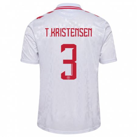 Kandiny Hombre Camiseta Dinamarca Thomas Kristensen #3 Blanco 2ª Equipación 24-26 La Camisa Chile
