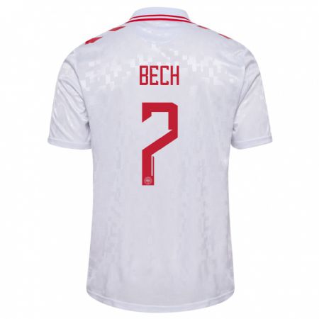 Kandiny Hombre Camiseta Dinamarca Tobias Bech #7 Blanco 2ª Equipación 24-26 La Camisa Chile