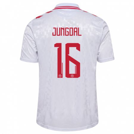 Kandiny Hombre Camiseta Dinamarca Andreas Jungdal #16 Blanco 2ª Equipación 24-26 La Camisa Chile