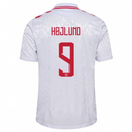Kandiny Hombre Camiseta Dinamarca Emil Højlund #9 Blanco 2ª Equipación 24-26 La Camisa Chile
