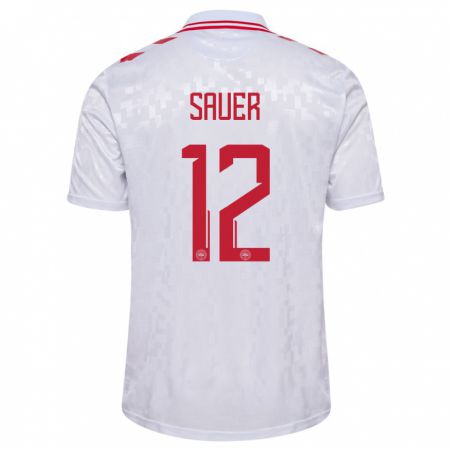 Kandiny Hombre Camiseta Dinamarca Mathias Sauer #12 Blanco 2ª Equipación 24-26 La Camisa Chile