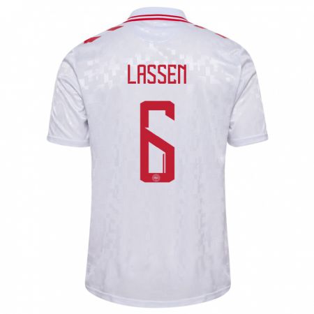 Kandiny Hombre Camiseta Dinamarca Noah Lassen #6 Blanco 2ª Equipación 24-26 La Camisa Chile