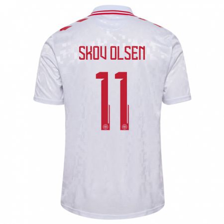 Kandiny Hombre Camiseta Dinamarca Andreas Skov Olsen #11 Blanco 2ª Equipación 24-26 La Camisa Chile