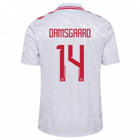 Kandiny Hombre Camiseta Dinamarca Mikkel Damsgaard #14 Blanco 2ª Equipación 24-26 La Camisa Chile