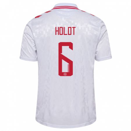 Kandiny Hombre Camiseta Dinamarca Olivia Holdt #6 Blanco 2ª Equipación 24-26 La Camisa Chile