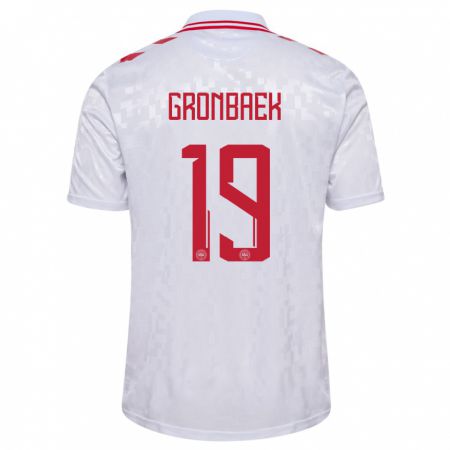 Kandiny Hombre Camiseta Dinamarca Albert Gronbaek #19 Blanco 2ª Equipación 24-26 La Camisa Chile