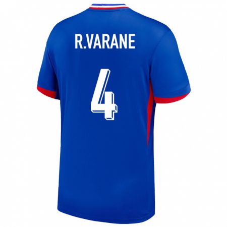 Kandiny Mujer Camiseta Francia Raphael Varane #4 Azul 1ª Equipación 24-26 La Camisa Chile