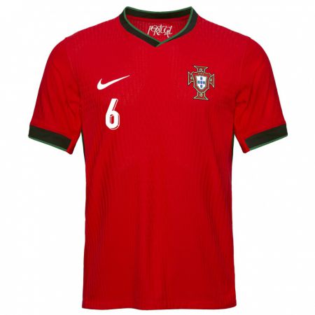 Kandiny Mujer Camiseta Portugal Dario Essugo #6 Rojo 1ª Equipación 24-26 La Camisa Chile