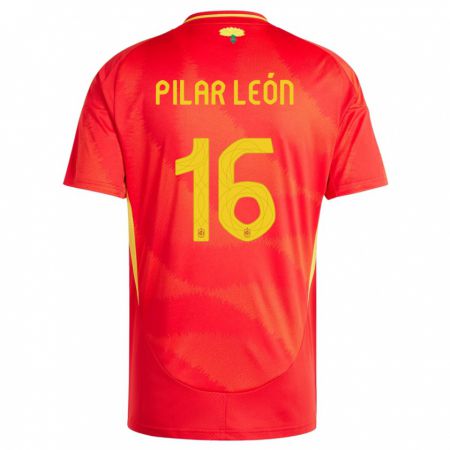Kandiny Mujer Camiseta España Maria Pilar Leon #16 Rojo 1ª Equipación 24-26 La Camisa Chile