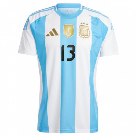 Kandiny Mujer Camiseta Argentina Nahuel Genez #13 Blanco Azul 1ª Equipación 24-26 La Camisa Chile