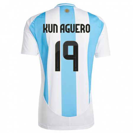 Kandiny Mujer Camiseta Argentina Sergio Aguero #19 Blanco Azul 1ª Equipación 24-26 La Camisa Chile