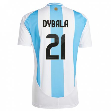 Kandiny Mujer Camiseta Argentina Paulo Dybala #21 Blanco Azul 1ª Equipación 24-26 La Camisa Chile