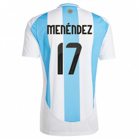Kandiny Mujer Camiseta Argentina Milagros Menendez #17 Blanco Azul 1ª Equipación 24-26 La Camisa Chile