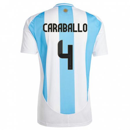 Kandiny Mujer Camiseta Argentina Brian Caraballo #4 Blanco Azul 1ª Equipación 24-26 La Camisa Chile