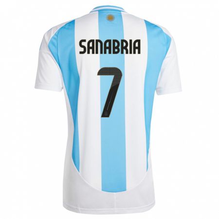 Kandiny Mujer Camiseta Argentina Mateo Sanabria #7 Blanco Azul 1ª Equipación 24-26 La Camisa Chile
