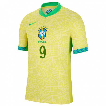 Kandiny Mujer Camiseta Brasil Richarlison #9 Amarillo 1ª Equipación 24-26 La Camisa Chile