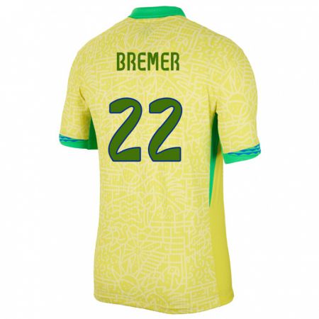 Kandiny Mujer Camiseta Brasil Bremer #22 Amarillo 1ª Equipación 24-26 La Camisa Chile