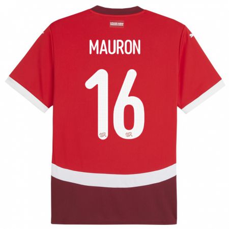 Kandiny Mujer Camiseta Suiza Sandrine Mauron #16 Rojo 1ª Equipación 24-26 La Camisa Chile