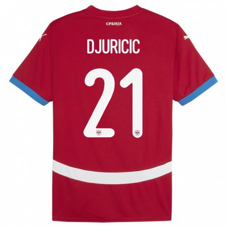 Kandiny Mujer Camiseta Serbia Filip Djuricic #21 Rojo 1ª Equipación 24-26 La Camisa Chile