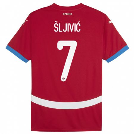 Kandiny Mujer Camiseta Serbia Jovan Sljivic #7 Rojo 1ª Equipación 24-26 La Camisa Chile